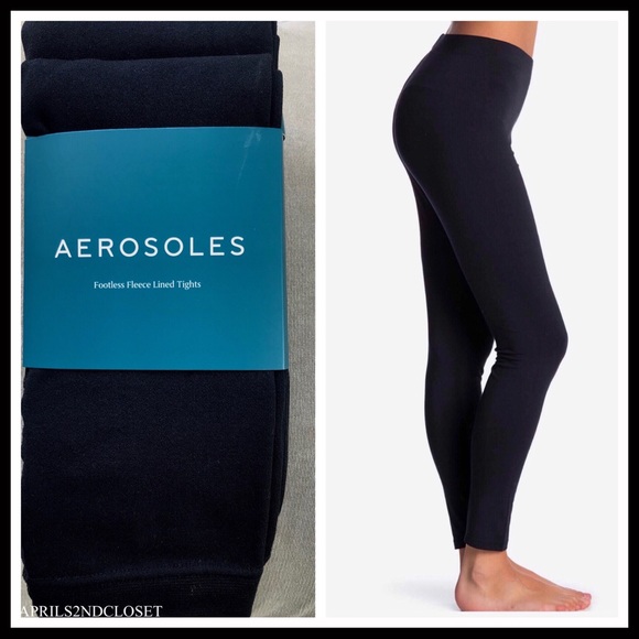 2 BLACK FLEECE LINED LEGGINGS FOOTLESS TIGHTS A2C - Picture 4 of 11